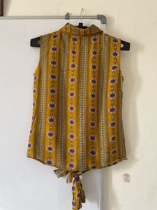 Sleeveless Mustard Floral Print Shirt