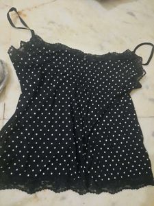 Cute Polka Dot Cami Top with Lace Trim