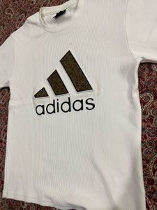Adidas White Ribbed Logo T-Shirt