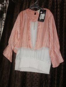 Peach Striped Lace Trim Top