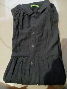 Chic Dark Grey Button-Down Midi Dress