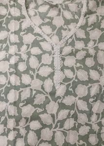 Grey Floral Embroidered Short Kurta