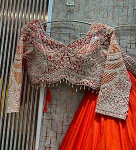 Vibrant Orange Embroidered Lehenga Set