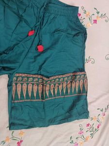 Bottle Green Palazzos with Embellished Border
