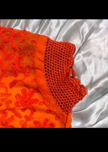 Orange Embroidered sheer top