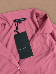 Chemistry Chic Pink Puff Sleeve Collared Blouse