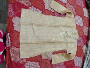 Men's Beige Embroidered Kurta