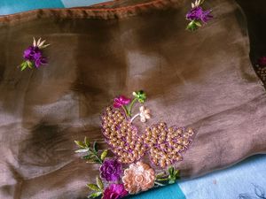 Embroidered Brown Organza Saree