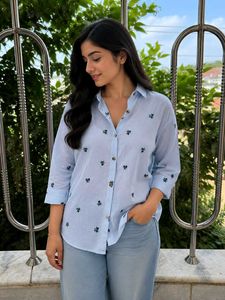 Light Blue Embroidered Cotton Top
