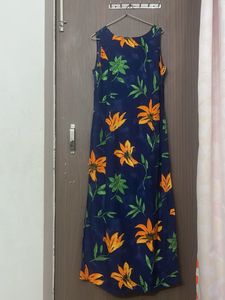 branded Navy Blue Floral Maxi Dress for M &L