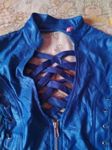 Edgy Blue Lace-Up Punk Corset Top