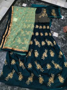 Mehndi Theme Unstitched Material On Lehena