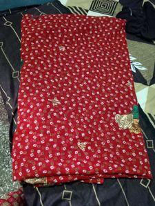 Vibrant Red Bandhani Saree