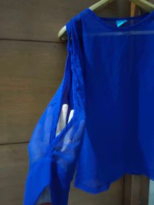 Royal Blue Sheer Cut Out Sleeve Top💙