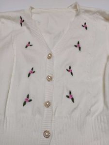 Cute Embroidered White Cardigan