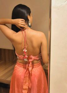 Elegant Peach Ethnic top with bottom
