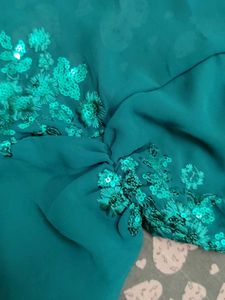 Teal Sequin Floral Halter Top