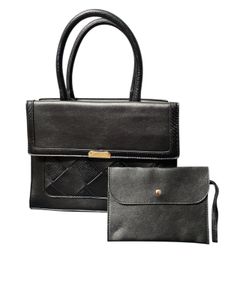 Vintage Black Woven Detail Handbag + Pouch