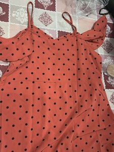 Chic Polka Dot Ruffle Cold Shoulder Dress