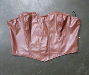 Brown Faux Leather Corset Top