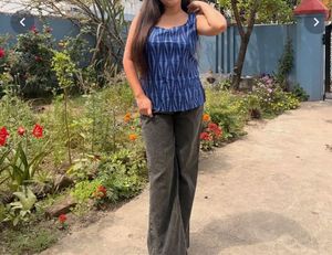 Blue Printed Sleeveless Kurta