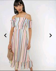 Boho Striped Off-Shoulder Midi Dress
