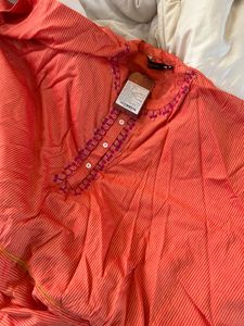 Coral Striped Embroidered Tunic
