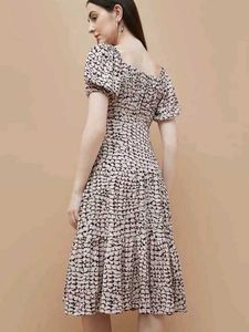 Code By Lifestyle Beige Regular Fit Printed Dress
