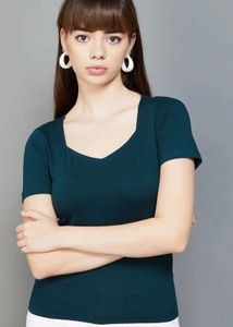 Teal Square Neck Cap Sleeve Top