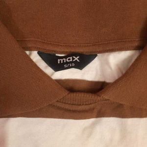 Women Striped Crop Polo T-shirt &amp; Brown J