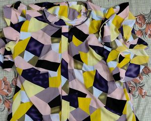 Vibrant Geometric Print Ruffle Top