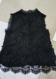 Elegant Black Lace Sleeveless Blouse