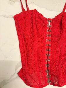 Red Broderie Anglaise Corset Top