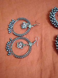 Bohemian Silver Jhumka Earrings Set
