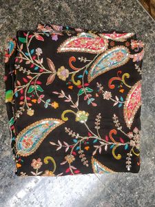 Embroidered black material -1 Metre
