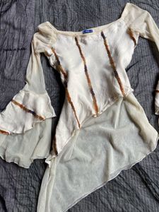 sheer bell fitted ruffled vintage top