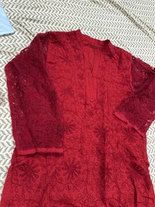 Red Embroidered Kurta