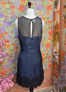 Chic Navy Sheer Neckline Dress