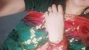 Elegant Green &amp; Red Brocade Saree