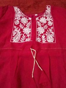 Rani Pink Chikan Work  Embroidered Kurti