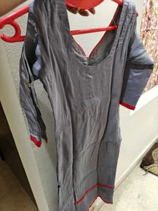 Embellished Grey Suit set with banarasi Dupatta