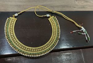 Traditional Gold &amp; Emerald Beaded Choker Necklace