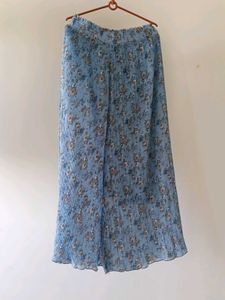 Blue Floral Pleated Maxi Skirt