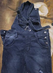 Distressed Dark Wash Dungree Jeans