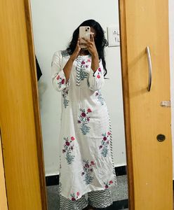 White Kurta with Floral Print