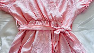 Pink Wrap Dress with Ruffle Hem