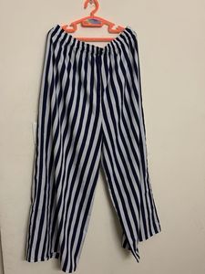 Women’s Regular Fit Blue+White Crepe Trousers