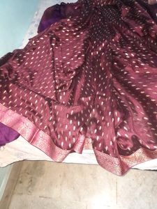 Brand New Saree,wine And Golden Color