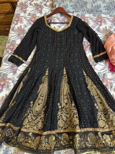 Elegant Black & Gold Suit with Matching Dupatta