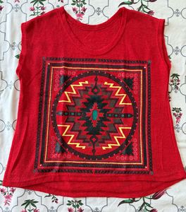 Red Tribal Print Sleeveless crop Top
